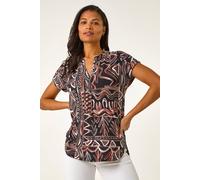 Roman Textured Ikat Print Stretch Top In Orange Orange