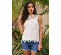 Roman Women's Textured Lace Stretch Top in Ivory | Size: 14