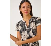 Roman Textured Leaf Print V-Neck Stretch Top In Stone Stone 18