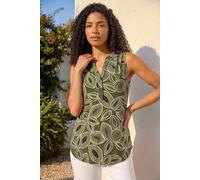 Roman Originals Sleeveless Shirt for Women UK Ladies Vest Tank Top Summer Smart Blouse Stretchy Jersey T-Shirt Casual Spring Holiday Party Beach Vacation Notch Neck - Leaf Khaki - Size 12