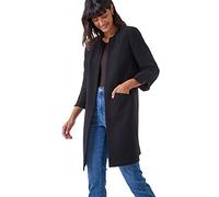 Roman Textured Longline Jacket for Women UK Ladies Reefer Coat Lined Tailored Lightweight Long Autumn Winter Smart Casual Office Work Business Evening Going Out - Black - Size 20