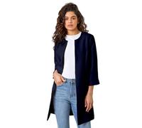 Roman Originals Textured Longline Jacket for Women UK Ladies Reefer Coat Lined Tailored Lightweight Long Autumn Winter Smart Casual Office Work Business Evening Going Out - Navy - Size 22