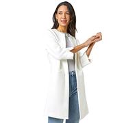 Roman 3/4 Sleeve Textured Longline Jacket In Ivory Ivory 20
