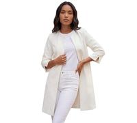 Roman Textured Longline Jacket for Women UK Ladies Reefer Coat Lined Tailored Lightweight Long Autumn Winter Smart Casual Office Work Business Evening Going Out - Ivory - Size 12