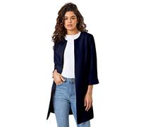 Roman Textured Longline Jacket for Women UK Ladies Reefer Coat Lined Tailored Lightweight Long Autumn Winter Smart Casual Office Work Business Evening Going Out - Navy - Size 20