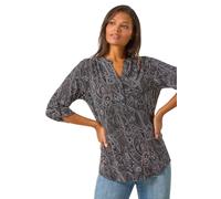 Roman Textured Paisley Print Stretch Blouse In Grey Grey 14