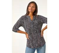 Roman Women's Textured Paisley Print Stretch Blouse in Grey | Size: 16 Roman Grey 16