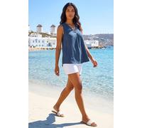 Roman Textured Pleat Front Vest Top In Navy Navy