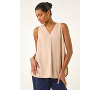 Roman Textured Pleat Front Vest Top In Stone Stone