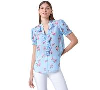 Roman Textured Spot Floral Print V-Neck Frill Top In Blue Blue 12