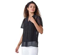 Roman Textured Spot Lace Trim Blouse In Black Black 12
