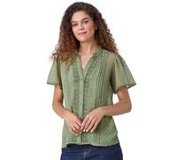 Roman Textured Spot Lace Trim Blouse In Dark Green Dark Green 20