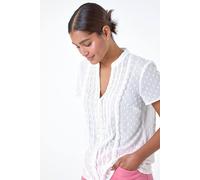 Roman Originals Textured Spot Lace Trim Top for Women UK - Ladies Everyday Holiday Spring Summer Notch Neckline Comfy Soft Evening Vacation Work Party - Ivory - Size 18