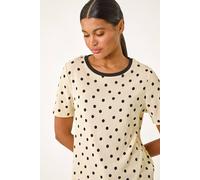 Roman Originals Textured Spot Stretch Top for Women UK - Ladies Everyday Autumn Winter Round Neckline Comfy Soft Evening Vacation Work Party Night Out - Ivory - Size 20