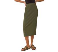 Roman Originals Textured Stretch Midi Skirt for Women UK - Ladies Everyday Holiday Spring Summer Comfy Soft Evening Vacation Work Party - Khaki - Size 14
