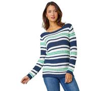 Roman Textured Stripe Button Detail Jumper for Women UK - Ladies Autumn Everyday Winter Holiday Slash Neckline Comfy Long Sleeve Soft Knitted Top Warm Casual Sweater - Navy - Size 20