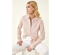 Roman Women's Textured Stripe Collared Shirt in Camel | Size: 10 Roman Camel 10