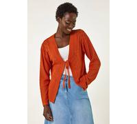Roman Originals Textured Tie Front Knit Cardigan for Women UK - Ladies Everyday Holiday Spring Summer Comfy Soft Evening Vacation Work Party - Rust - Size 14