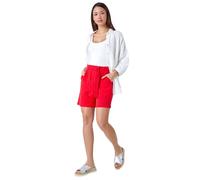 Roman Originals Textured Tie Waist Cotton Shorts for Women UK - Ladies Everyday Holiday Spring Summer Comfy Soft Evening Vacation Work Party - Red - Size 18