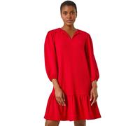 Roman Textured V-Neck Frill Hem Smock Dress Red 10