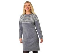 Roman Thick Jumper Dress for Women UK Ladies Fairisle Aztec Knitted Knit Sweater Knitwear Autumn Winter Holiday Round Neck Long Sleeve Soft Knee Length Sweat Warm Thick - Petite Grey - Size 14