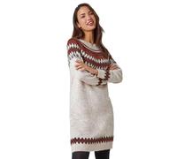 Roman Thick Jumper Dress for Women UK Ladies Fairisle Aztec Knitted Knit Sweater Knitwear Autumn Winter Holiday Round Neck Long Sleeve Soft Knee Length Sweat Warm Thick - Biscuit - Size 18