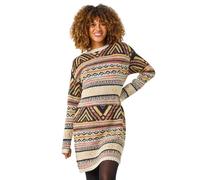 Roman Thick Jumper Dress for Women UK Ladies Fairisle Aztec Knitted Knit Sweater Knitwear Autumn Winter Holiday Round Neck Long Sleeve Soft Knee Length Sweat Warm Thick - Ivory Multi - Size 18