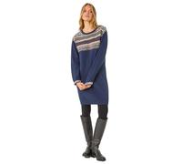 Roman Thick Jumper Dress for Women UK Ladies Fairisle Aztec Knitted Knit Sweater Knitwear Autumn Winter Holiday Round Neck Long Sleeve Soft Knee Length Sweat Warm Thick - Navy - Size 18