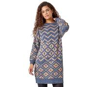 Roman Thick Jumper Dress for Women UK Ladies Fairisle Aztec Knitted Knit Sweater Knitwear Autumn Winter Holiday Round Neck Long Sleeve Soft Knee Length Sweat Warm Thick - Grey - Size 20