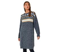 Roman Thick Jumper Dress for Women UK Ladies Fairisle Aztec Knitted Knit Sweater Knitwear Autumn Winter Holiday Round Neck Long Sleeve Soft Knee Length Sweat Warm Thick - Dark Grey - Size 16