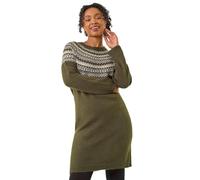 Roman Thick Jumper Dress for Women UK Ladies Fairisle Aztec Knitted Knit Sweater Knitwear Autumn Winter Holiday Round Neck Long Sleeve Soft Knee Length Sweat Warm Thick - Petite Khaki - Size 14