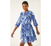 Roman Originals Floral Button Smock Dress for Women UK - Ladies Everyday Holiday Spring Summer Notch Neckline Comfy Soft Evening Vacation Work Party - Blue Tie Dye - Size 18