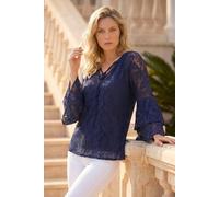 Roman Tie Neck Lace Detail Top In Blue Blue