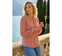 Roman Tie Neck Shimmer Dobby Sleeve Top for Women UK - Ladies Spring Everyday Summer Holiday Round Neckline Comfy Long Sleeve Soft Hip Length Shirt Dinner Date Blouses - Peach - Size 18
