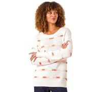 Roman Tonal Stripe Knit Jumper for Women UK - Ladies Autumn Everyday Winter Holiday Round Neckline Comfy Long Sleeve Soft Warm Feel Top Office Desk Sweaters - Ivory - Size 14