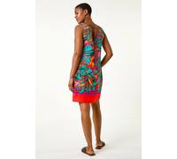 Roman Originals Sleeveless Shift Dress for Women UK Ladies Stretchy Summer Holiday Cruise Beach Casual Going Out Garden Party Lightweight Round Neck Comfortable Day - Red Multi - Size 18