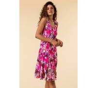 Roman Originals Panel Dress for Women UK Ladies Skater Summer Spring Stretchy Fit & Flare Jersey Midi Work Casual Strappy Sleeveless Sweetheart Knee Length A Line Swing - Pink & Purple - Size 18