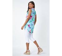 Roman Tropical Floral Sleeveless Button Blouse In Blue Blue 10