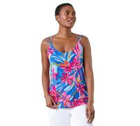 Roman Originals Tropical Print Strap Detail Cami Top for Women UK - Ladies Everyday Holiday Spring Summer V Neckline Comfy Soft Evening Vacation Work Party - Pink - Size 14