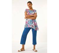 Roman Tropical Leaf Print Burnout Top In Blue Blue 12