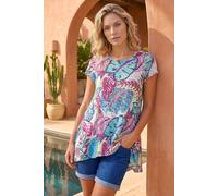 Roman Women's Tropical Leaf Print Burnout Top in Blue | Size: 14 Roman Blue 14