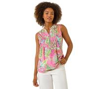 Roman Tropical Leaf Print Pintuck Top In Rose Rose 12