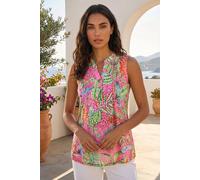 Tropical Leaf Print Pintuck Top Roman Rose 10