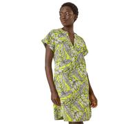 Roman Originals Aztec Print Linen Mix Shift Dress for Women UK - Ladies Everyday Holiday Spring Summer V-Neckline Comfy Soft Evening Vacation Work Party - Lime - Size 18