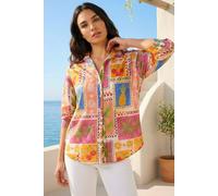 Roman Women's Tropical Print Cotton Shirt in Orange | Size: 14 Roman Orange 14