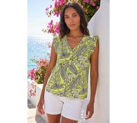 Roman Women's Tropical Print Frill Sleeve Vest in Lime | Size: 18 Roman Lime 18