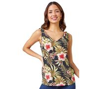 Roman Tropical Print V-Neck Chiffon Cami Vest Top In Black Black 8