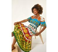 Roman Tropical Print V-Neck Maxi Dress In Red Red 10