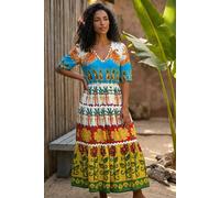 Roman Originals Tropical Print V-Neck Maxi Dress for Women UK - Ladies Everyday Holiday Spring Summer V-Neckline Comfy Soft Evening Vacation Work Party - Red - Size 10