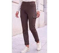 Roman Cargo Trousers for Women UK Ladies Stretch Combat Pants Turn Up High Waist Rise Pull On Smart Casual Slimming Work Office Fitted Straight Leg Pockets Summer - Chocolate - Size 10